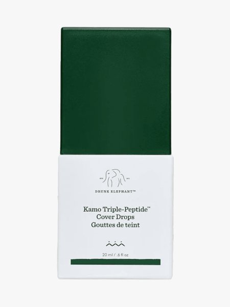 Drunk Elephant Kamo Triple-Peptide Cover Drops in branded component on a light gray background