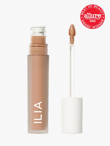Ilia Skin Blur Serum Concealer in frosted branded component on a light gray background with the 2026 best of beauty seal in the top right corner