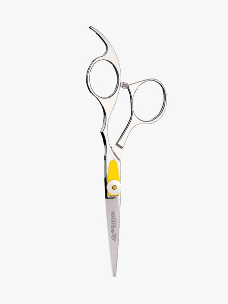 Pair of Equinox Professional Series Razor Edge Hair Cutting Scissors on light gray background