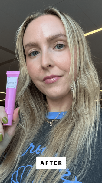 Kinonen after applying the Glow Recipe Glass Balm