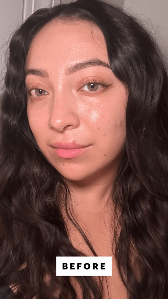 Allure commerce editor Madison San Miguel before applying the Tower 28 Beauty Swipe Serum Concealer
